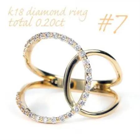 K18 0.20CT ダイヤモンドリングクロスオーバーデザイン R3780DI-Y #7【配送不可地域：離島・沖縄県】【1754878】