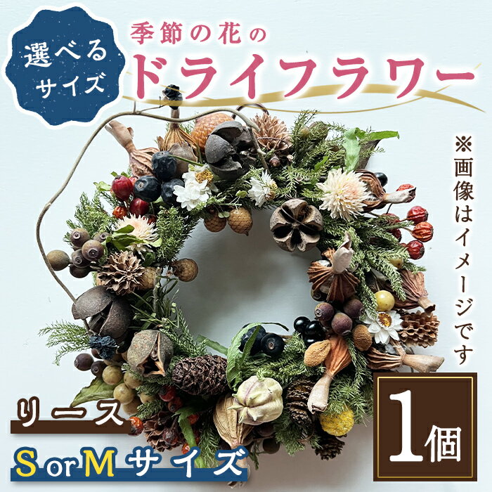 【ふるさと納税】 季節の 花 の ドライフラワー リース ｜ ＜ 選べる サイズ ＞ Sサイズ(直径15cm) or Mサイズ(直径20cm) ｜ ドライフラワー 花 フラワー インテリア リース ギフト プレゼント 贈り物 母の日 おしゃれ 飾り