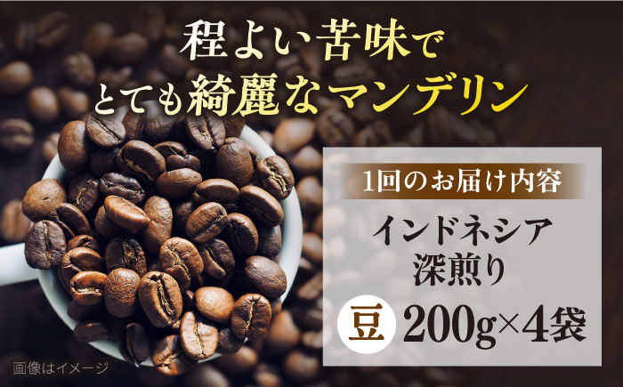 【定期便3ヶ月】コーヒー豆 自家焙煎 深煎り インドネシア 200g×4【【株式会社RUINS】 [AKAD001]