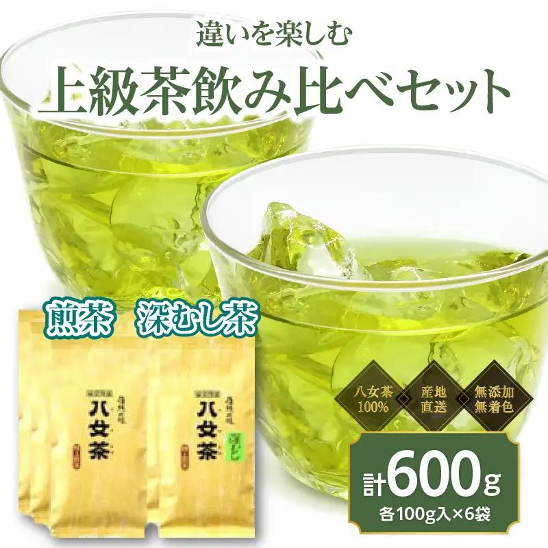 八女茶100％ 煎茶・深むし茶 違いを楽しむ上級茶飲み比べセット 100g×6袋＜岩崎園製茶＞ 八女茶 煎茶 深むし茶 特上 産地直送 無添加 無着色 飲みくらべ 福岡県 八女市 075-015