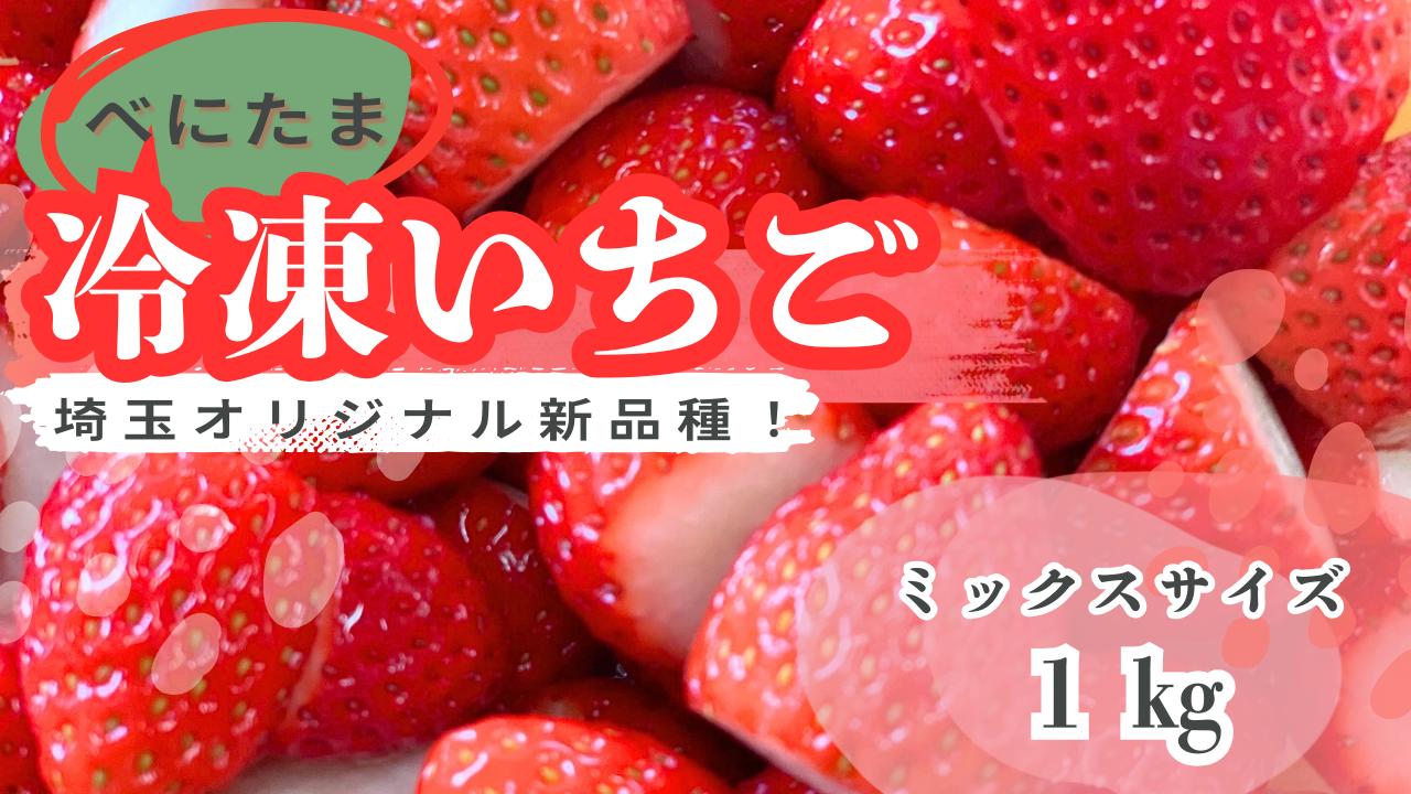 
            【新品種べにたま】冷凍いちご１kg 人気 どらちゃん農園 希少国産 埼玉県 川島町産 ミックスサイズ１㎏ 完熟いちご 冷凍いちご 期間限定
          