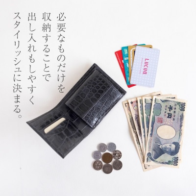 ワニ革模様 クロコエンボスレザー メンズ二つ折り財布 スタンダードタイプ【aw-14ec-NV】