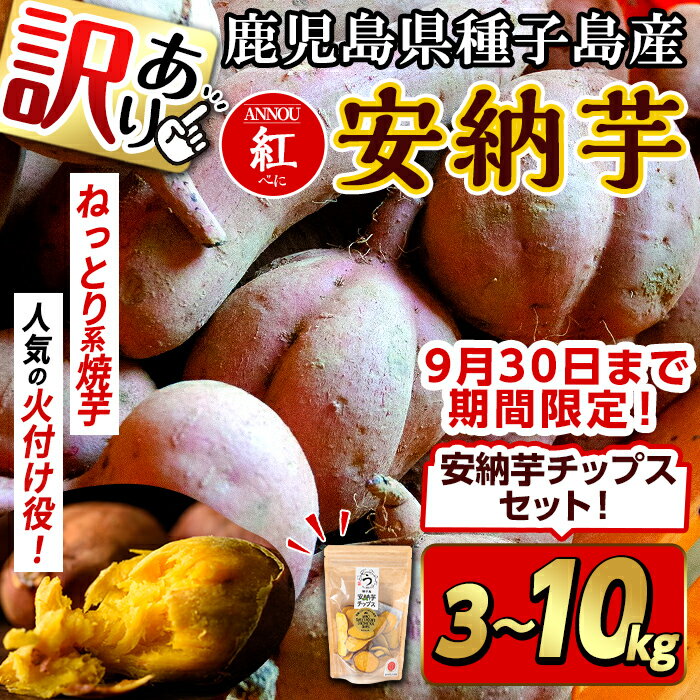 【ふるさと納税】＜期間・数量限定セット！先行予約受付中！2025年10月中旬頃から12月中の発送予定＞《訳あり》内容量が選べる！種子島産 安納芋＜紅＞(3～10kg)＆安納芋チップス1袋セット 国産 安納芋 紅 種子島 芋 イモ さつまいも さつま芋 安納いも 野菜【うずえ屋】