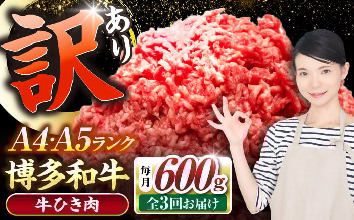 
            【全3回定期便】【訳あり】 博多和牛 100％ ミンチ (挽肉) 600g（300g×2個） 《豊前市》【株式会社木村食品】 ひき肉 牛肉 ハンバーグ [VDZ093]
          