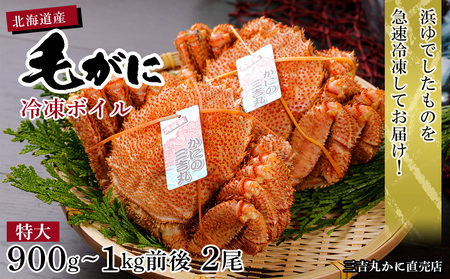 【特大】北海道産 冷凍ボイル毛ガニ (900g-1kg前後) 2尾 AS120