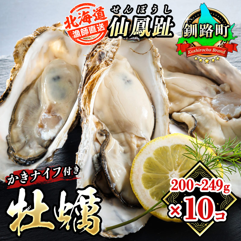 北海道 仙鳳趾名産 牡蠣 200g～249g×10コ＋かきナイフ付き 漁師直送K4-5 【センポウシ : 釧路町の東 厚岸湾の西 カキの名産地】 仙鳳趾 北海道 釧路町 釧路超 特産品