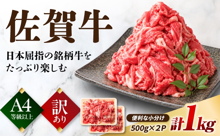 
                  【訳あり】佐賀牛 切り落とし 肩 o rバラ 計 1kg （ 500g ×2）【不揃い・部位おまかせ】| 大容量 牛肉  きりおとし 切り落とし 冷凍 | 吉野ヶ里町[FDB007]
                