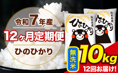 令和7年産  【12ヶ月定期便】 ひのひかり 無洗米 10kg 5kg×2袋 計12回お届け 熊本県産 こめ コメ 無洗米 精米 荒尾市 ひの 米 定期 《お申込み翌月から出荷》 美味しい米 お米 熊本県産米 くまもと米