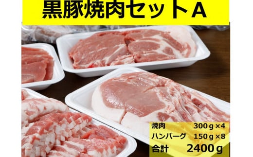 
             北海道 黒豚焼肉Aセット2400g・ハンバーグ8個付 ロース 肩ロース バラ モモ ハンバーグ 冷凍 小分け 黒豚 豚肉 お肉 肉
          
