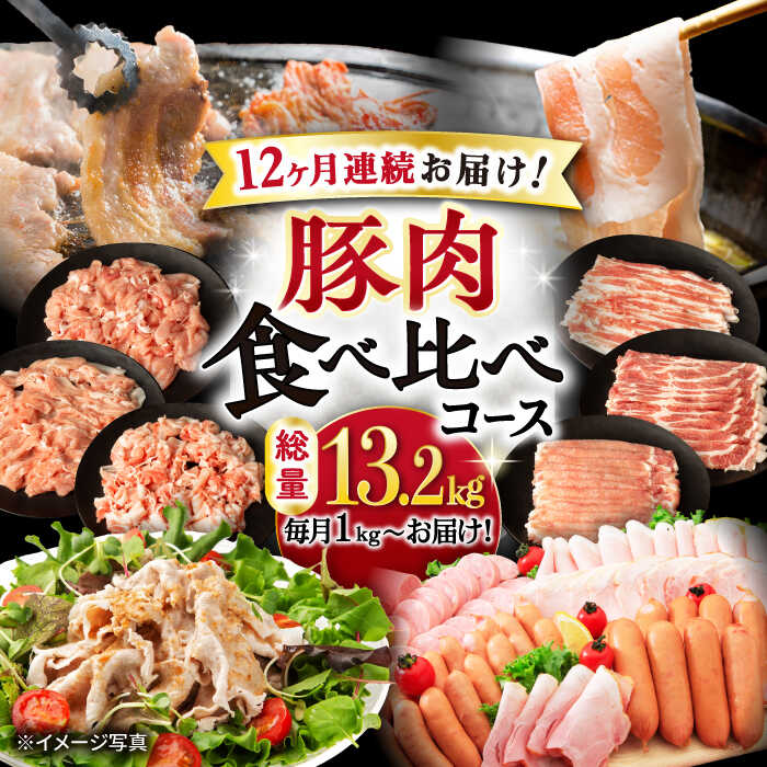 【ふるさと納税】【12回定期便】総量13.2kg ナルちゃんファーム豚肉食べ比べ（豚肉しゃぶしゃぶ・スライス・焼肉・とんかつ・ハムセット）/ 豚肉 定期便 ヘルシー ローススライス バラスライス バラエティ定期便 バラエティセット 豚肉/ 大村市 / シュシュ[ACAA095]