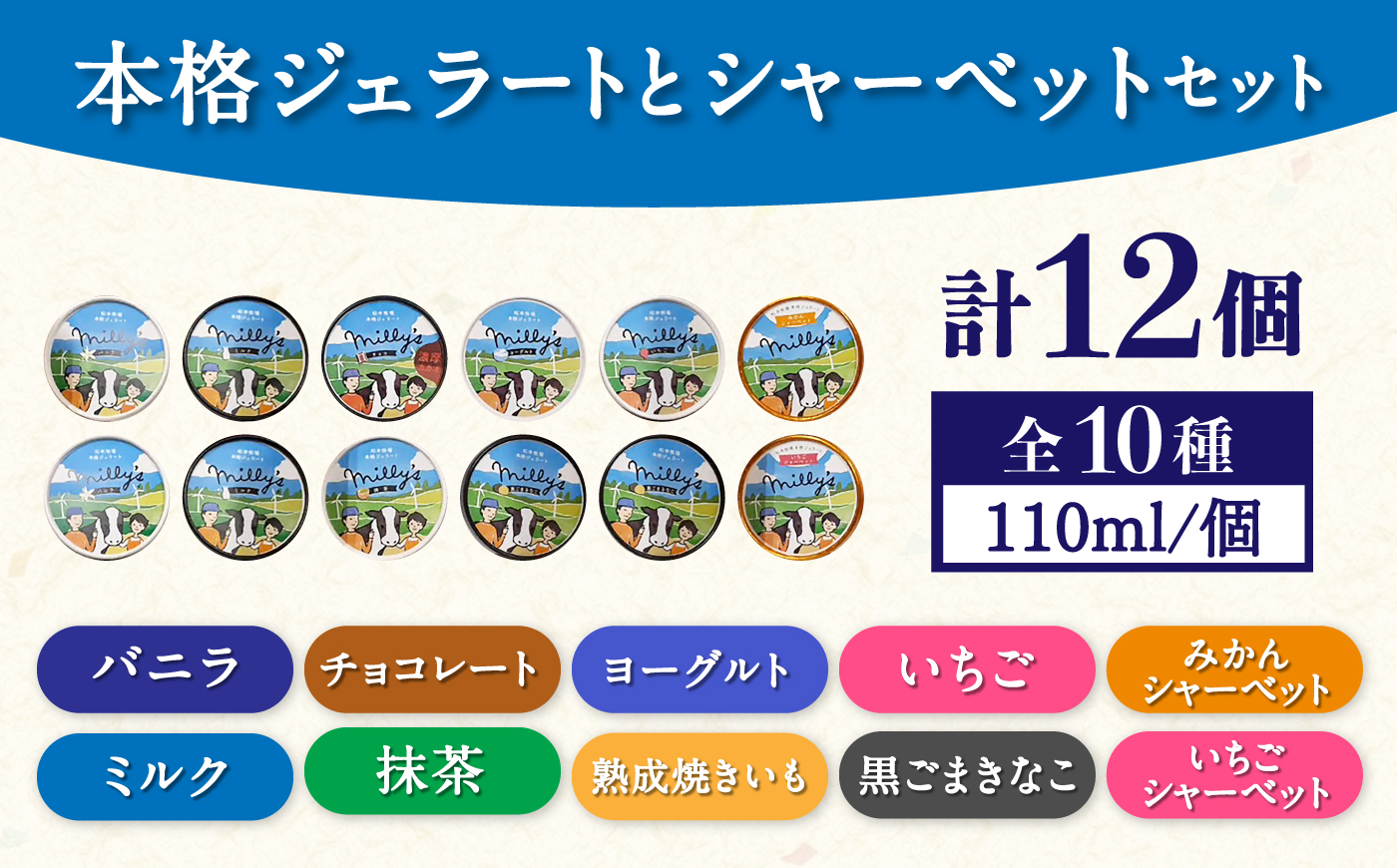 本格ジェラート ミリーズ12個セット 110ml×12個 / アイスクリーム / 佐賀県 / 松本アイス工房 [41AOAA003]