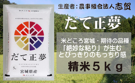 【令和7年産新米】米 だて正夢 5kg 志賀沢米 岩沼産 お米 白米 精米 ブランド米 単一原料米 5キロ こめ コメ おこめ ご飯 ライス 東北 宮城県産 だてまさゆめ 宮城米 絶妙な粘り とびっきりのもっちり感 宮城 宮城県 岩沼市