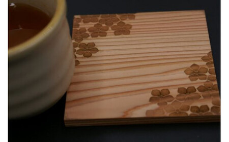 木製桔梗紋コースター(2枚セット) FCG047