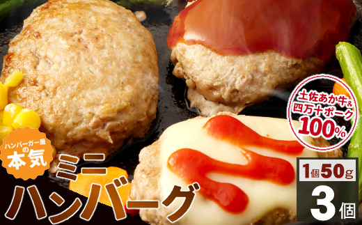 ハンバーガー屋の本気ミニハンバーグ150ｇ（50ｇ×3個） ＜ 国産 高知県産 牛肉 豚肉 ブランド肉 希少 土佐あかうし 四万十ポーク ＞sd014