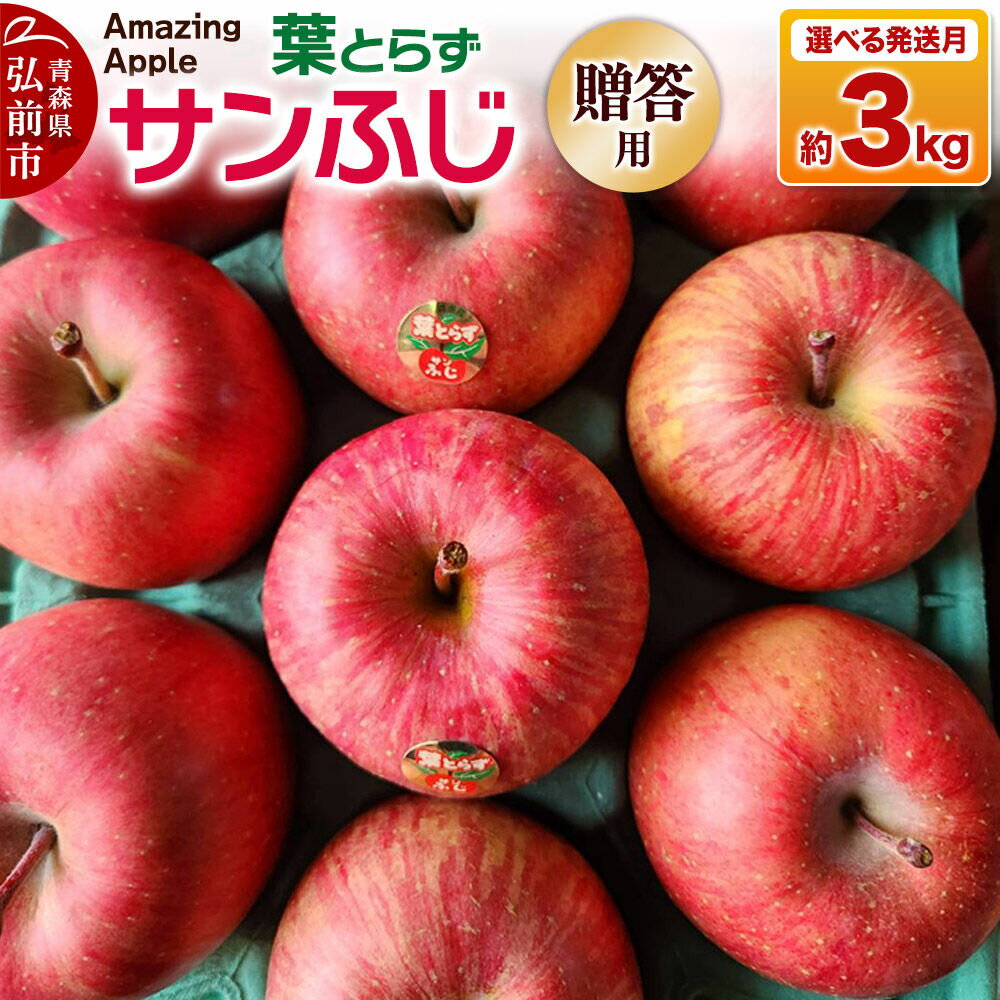 【ふるさと納税】りんご【贈答用】葉とらずサンふじ 約3kg【選べる発送月】 [りんご サンふじ 葉とらず ふじ 選べる 3kg お歳暮 お中元 ギフト 贈り物 贈答用 アップル おいしい 果実 果物 赤色 美味 葉っぱ 林檎 青森県 弘前市]