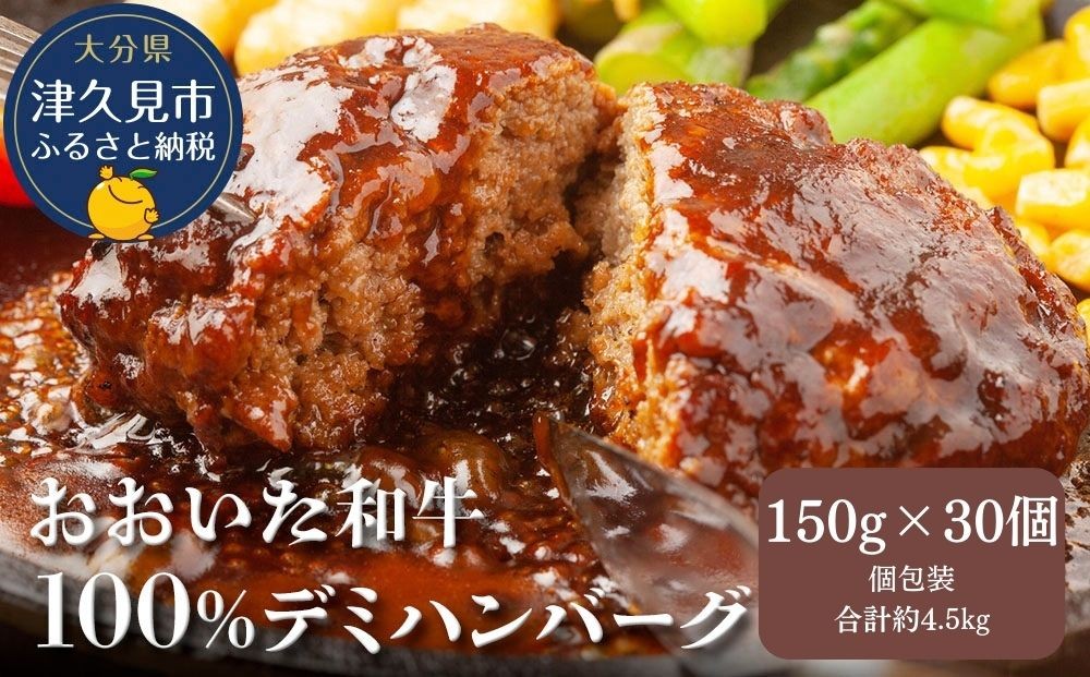 
            おおいた和牛100%　デミハンバーグ　約150g×30個　合計約4.5kg　|　津久見市　豊後牛 　惣菜 ハンバーグ 温めるだけ 冷凍 小分け 肉 牛 簡単調理
          