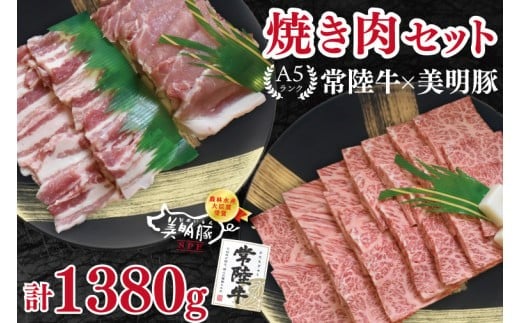 【常陸牛 A5ランク・美明豚焼肉セット】常陸牛カルビ780g＋美明豚600g（ロース300g・ばら300g） 冷凍 国産牛 和牛 牛肉 豚肉　ブランド豚 茨城県 水戸市 食べ比べ セット商品 国産 BBQ 35000円以内 老舗精肉店 EK-24