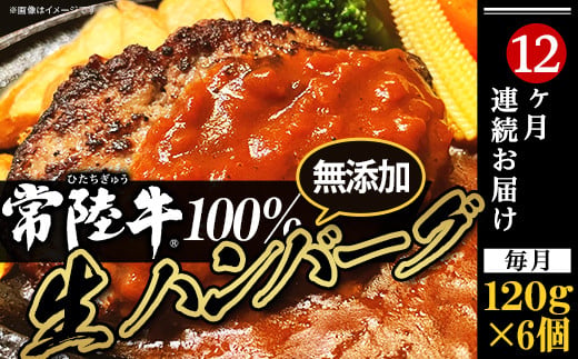 生ハンバーグ120g×6個【常陸牛】100％【12ヶ月連続お届け】【 ハンバーグ 生ハンバーグ 常陸牛 冷凍 牛肉 贅沢 黒毛和牛 おかず 惣菜 便利 】