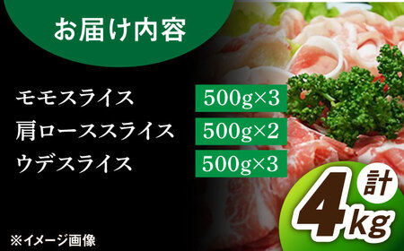 【色々な料理に大活躍！！】 佐賀産 三元豚 スライス 3種 セット 計4kg /宮地ハム  [UBM005] モモ ウデ 肩ロース 肉 国産 豚 ブタ 豚肉 ポーク ブランド豚 九州産 冷凍 豚丼 し