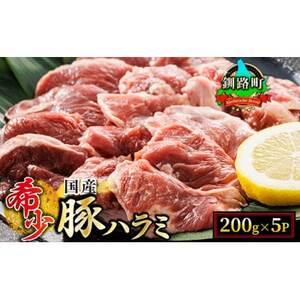 【毎月定期便】北海道産の希少な豚ハラミ 500g×2パック 計1kg 焼肉 BBQにも最適　全4回【配送不可地域：離島】【4009861】