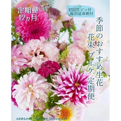 ふるさと納税 芸西村 【毎月定期便】芸西村産季節の生花花束　ブーケL　初回花瓶付　毎回延命剤付【t159tmf】　全12回