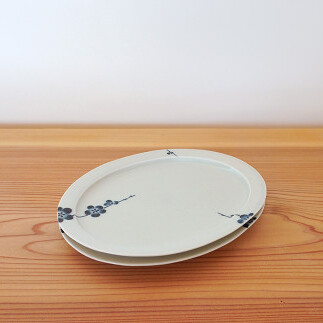 金善製陶所 21.5cm リム楕円プレート 梅香紋 2枚 有田焼 食器 器 うつわ プレート A25-458_イメージ2