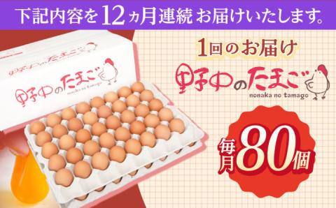 【12回定期便】産みたて新鮮卵 野中のたまご  80個×12回 計960個【野中鶏卵】 [OAC009]