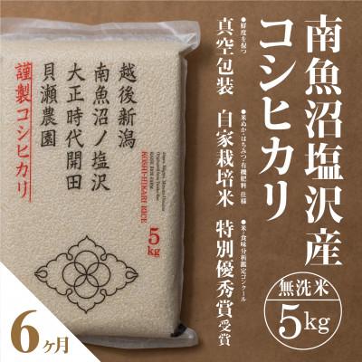 ふるさと納税 南魚沼市 【毎月定期便】南魚沼塩沢産コシヒカリ「貝瀬農園米」無洗米5kg全6回