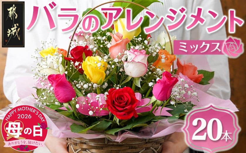 
                  【母の日】バラのアレンジメント20本(ミックス)≪5月7日～10日お届け≫_17-3302-MG_(都城市) フラワーアレンジメント バラ20本と季節の花 カスミソウ ブルーファンタジア スイートピー等 矢野バラ園 贈り物 プレゼント 母の日
                