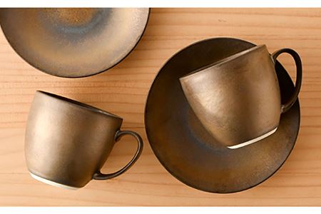 【波佐見焼】ブロンズゴールド マグカップ ソーサー セット 食器 皿 【長十郎窯】 [AE18]