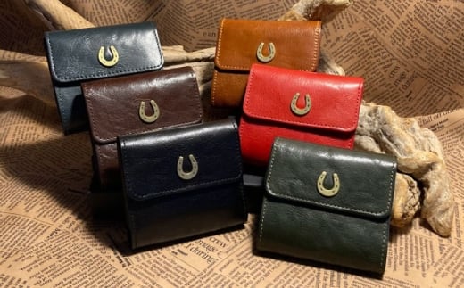 蹄鉄付き三つ折りコンパクトウォレット　（ネイビー）　栗東市 / 株式会社ブルズエフ [BIAU558]