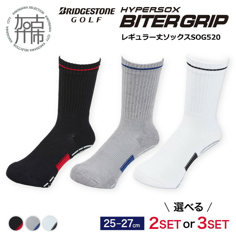 【ふるさと納税】＼選べる内容量 カラー／【14営業日以内に発送】ブリヂストンゴルフ レギュラー バイターグリップソックス SOG520 2足 3足 ホワイト ブラック グレー《 靴下 くつした ソックス ゴルフソックス ブリヂストン バイターグリップソックス 》