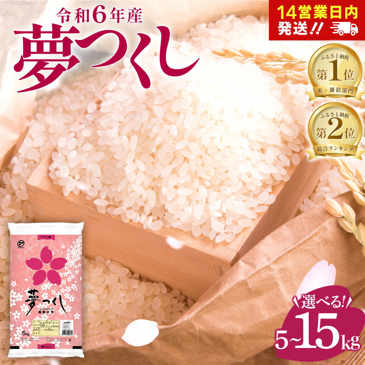 【ふるさと納税】米部門No.1獲得!数量限定!《14営業日以内に発送》福岡県産米 夢つくし 5kg～15kg 令和6年産 |【精米 6年産 国産 お米 ブランド米 5kg 10kg 15kg 選べる容量】