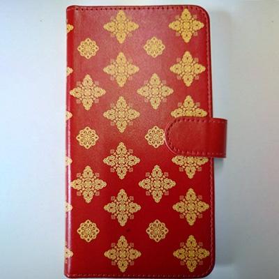 ふるさと納税 王寺町 抗ウィルス　天平文様汎用手帳型スマートフォンケース　赤地唐花　Mサイズ