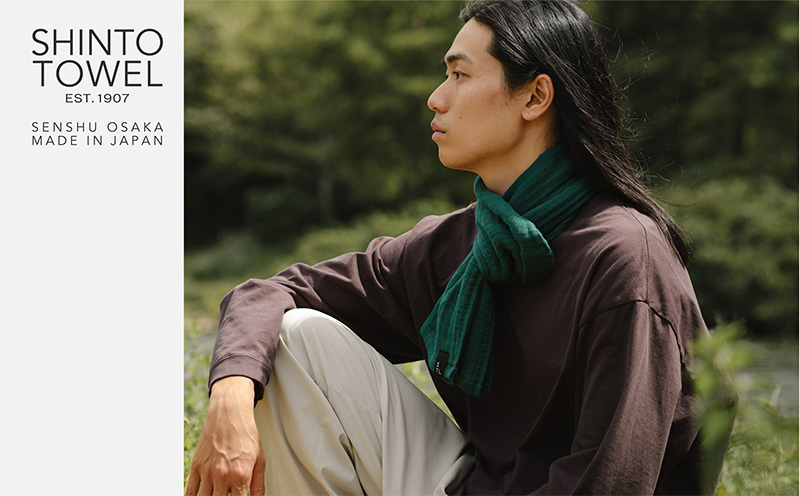SHINTO TOWEL「2.5重ガーゼ・タオルマフラー」ロングサイズ（ディープグリーン）2枚セット オーガニックコットン100% G3032_イメージ5
