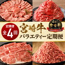 【ふるさと納税】【定期便】全4回 宮崎牛 バラエティー定期便 定期 牛肉 肉 お肉 国産牛 ブランド牛 牛 国産 カルビ 切り落とし ミンチ モモ スライス ひき肉 焼肉 しゃぶしゃぶ すき焼き BBQ 料理 アレンジ 便利 パック 食品 赤身 精肉 ご褒美 宮崎県 宮崎市 送料無料