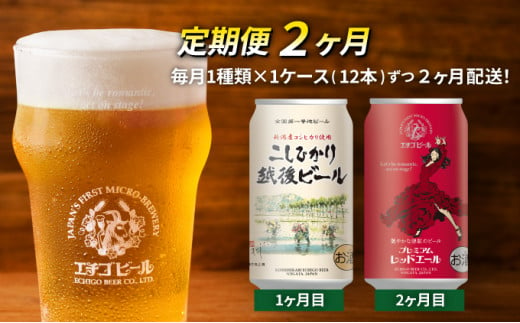 
【定期便2ヶ月】エチゴビール【1ヶ月目】こしひかり越後ビール350ml缶×12本【2ヶ月目】プレミアムレッドエール350ml缶×12本
