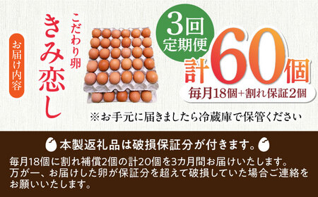 【3回定期便】きみ恋し 箱入り 20個（18個+割れ保証2個）×3ヶ月 総計60個 たまご 卵 玉子 タマゴ 鶏卵 濃厚 玉子焼き 卵焼き オムレツ たまごかけご飯 冷蔵 広川町/伊藤養鶏場[AFAJ