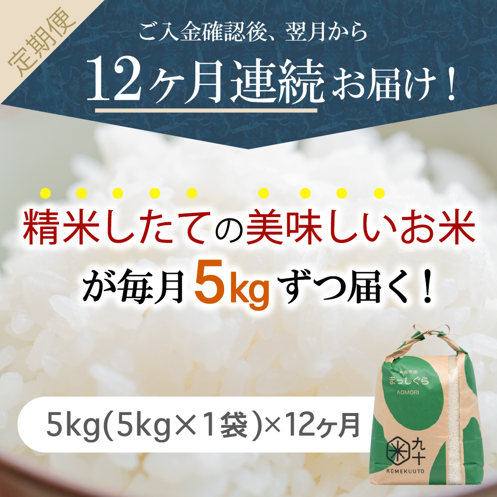 【定期便12ヶ月】令和7年産 米 5kg まっしぐら 青森県産  （精米）
