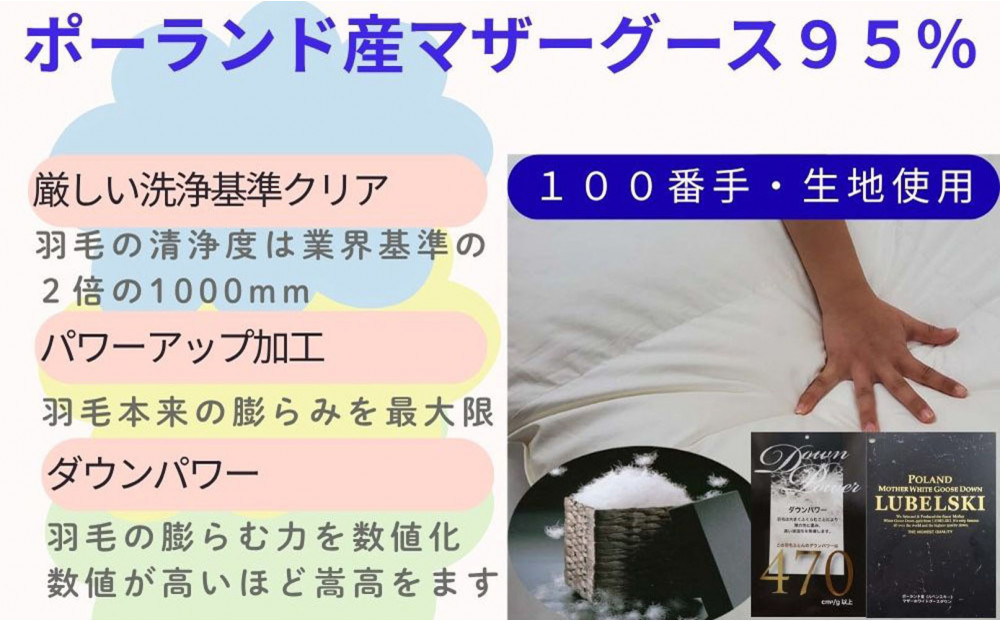 羽毛布団 セミダブル 羽毛掛け布団 ポーランド産マザーグース95  100番手 羽毛ふとん 羽毛掛けふとん ダウンパワー470  本掛け羽毛布団 本掛け羽毛掛け布団 寝具 冬用羽毛布団【BE118】ふ