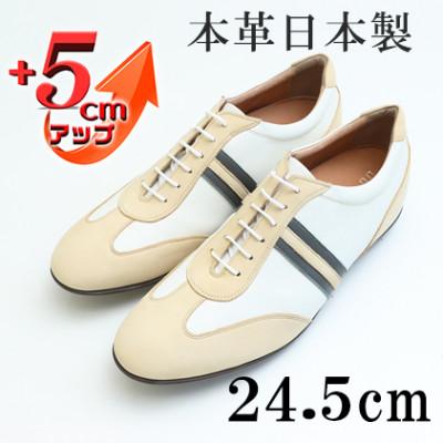 ふるさと納税 大和郡山市 レザースニーカー 紐タイプ 5cmアップシークレットシューズ No.899 ホワイト 24.5cm