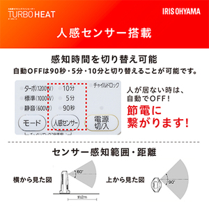 ヒーター セラミックファンヒーター 大風量 人感センサー付き 首振り 1200W JCH-12TDSW1-W ホワイト アイリスオーヤマ 足元 暖房 節電 トイレ コンパクト 小型 軽量 キッチン 勉