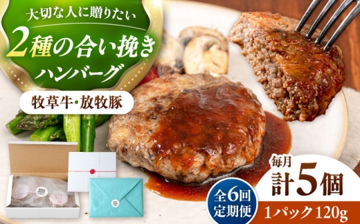 【全6回定期便】　【牧草牛×放牧豚】ハンバーグ 5個 《厚真町》【GOODGOOD株式会社】ハンバーグ 牛肉 豚肉 合い挽き 小分け 冷凍配送 贈り物 プレゼント 北海道 [AXBP028]