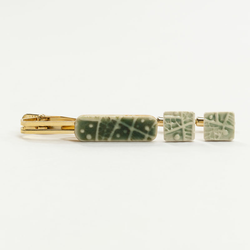 【ふるさと納税】陶器タイピンセット（タイピン・カフス）SH-MNC001　 工芸品 タイピン　カフス ビジネス 半磁器