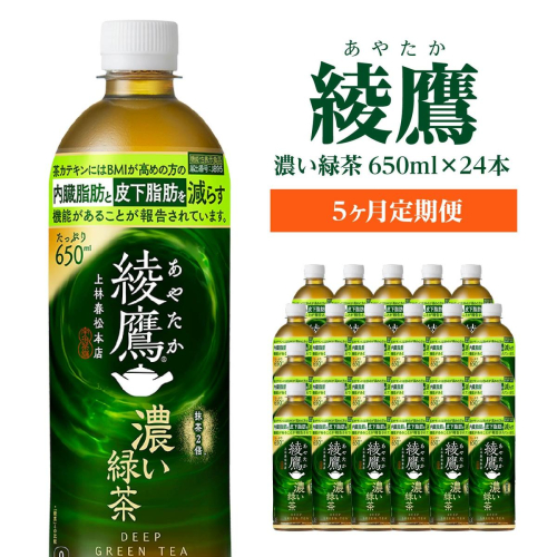 【5か月連続お届け】綾鷹 濃い緑茶 650ml PET×24本　コカコーラ 綾鷹 茶 お茶 カフェイン ペットボトル 常備 備蓄 定期便 蔵王 【04301-0901】