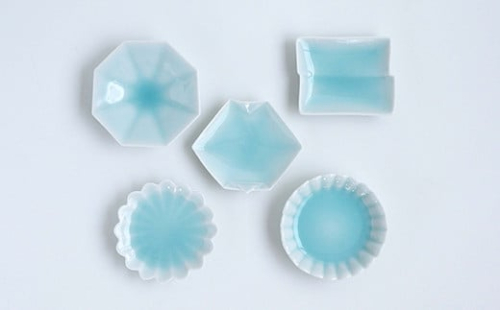 有田焼 青白磁おてしょ皿5枚セット 金照堂  有田焼 皿 小皿 食器 器 30000円 3万円 A30-669