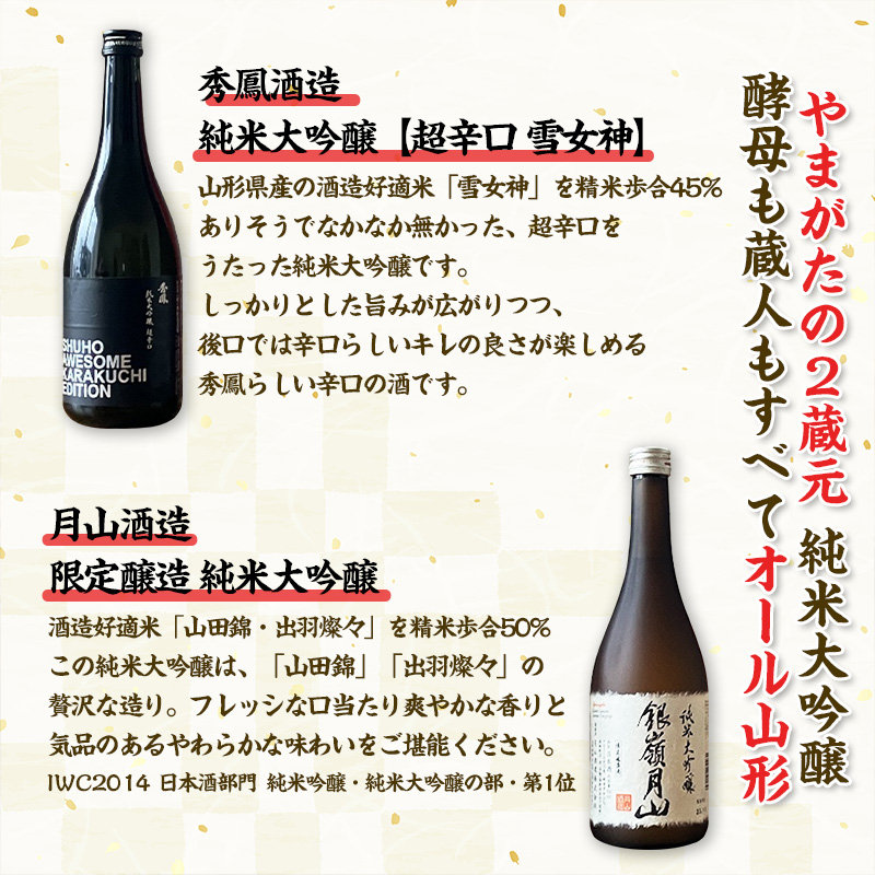 純米大吟醸酒【酵母も蔵人もすべてオール山形】秀鳳酒造・月山酒造(720ml×2本) FY25-383