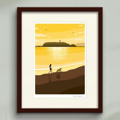 ふるさと納税 茅ヶ崎市 湘南・茅ヶ崎で描く、海を感じるイラストアート『ジークレーアートフレーム　SL-15』(小:八つ切)