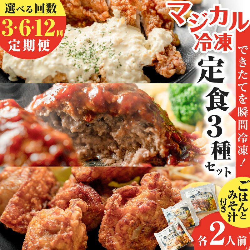【ふるさと納税】＜選べる回数＞ 3回 ～ 12回 定期便 マジカル冷凍 定食 三種 セット 肉 牛 鶏 鶏肉 惣菜 総菜 おかず チキン南蛮 ハンバーグ 唐揚げ から揚げ からあげ 定期 冷凍 冷凍食品 冷食 ご飯 味噌汁 山田食堂ととや 鹿児島 おすすめ ランキング プレゼント ギフト