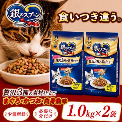 ふるさと納税 上里町 銀のスプーン 贅沢3種の素材仕立て まぐろ・かつお・白身魚味 1.0kg×2袋